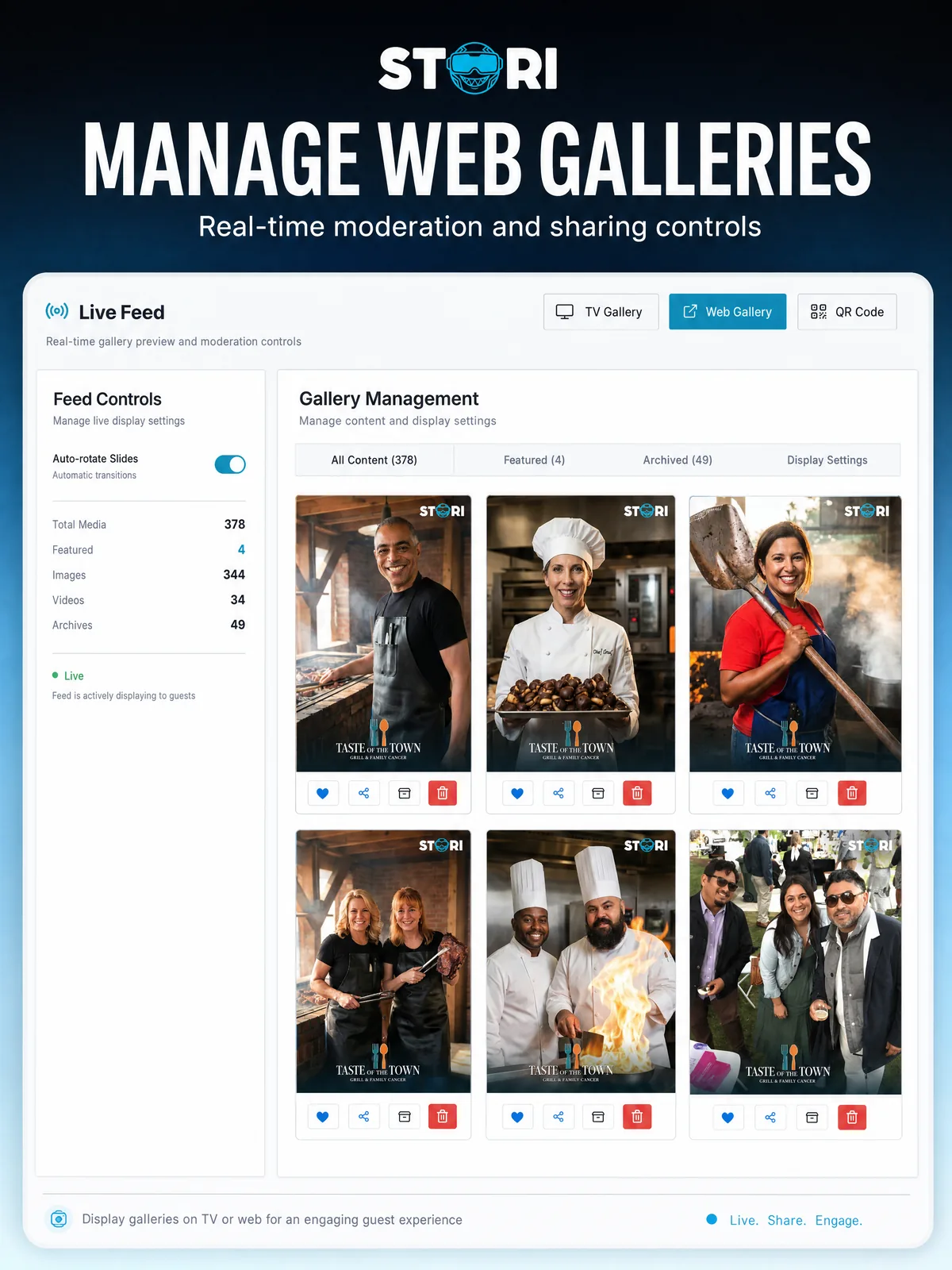 Real-time moderation and sharing controls.